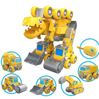 HKM-097683 5-in-1 Take Apart DIY Engineering Vehicle Toy Set - Transforming Dinosaur and Robot for Ages 3+