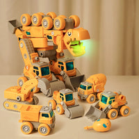 HKM-097683 5-in-1 Take Apart DIY Engineering Vehicle Toy Set - Transforming Dinosaur and Robot for Ages 3+