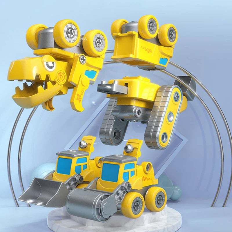 HKM-097683 5-in-1 Take Apart DIY Engineering Vehicle Toy Set - Transforming Dinosaur and Robot for Ages 3+