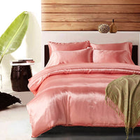 HKM-097875 Solid Color Luxury Satin 3-Piece Bedding Set – Soft & Breathable Polyester Duvet Cover with Pillowcase