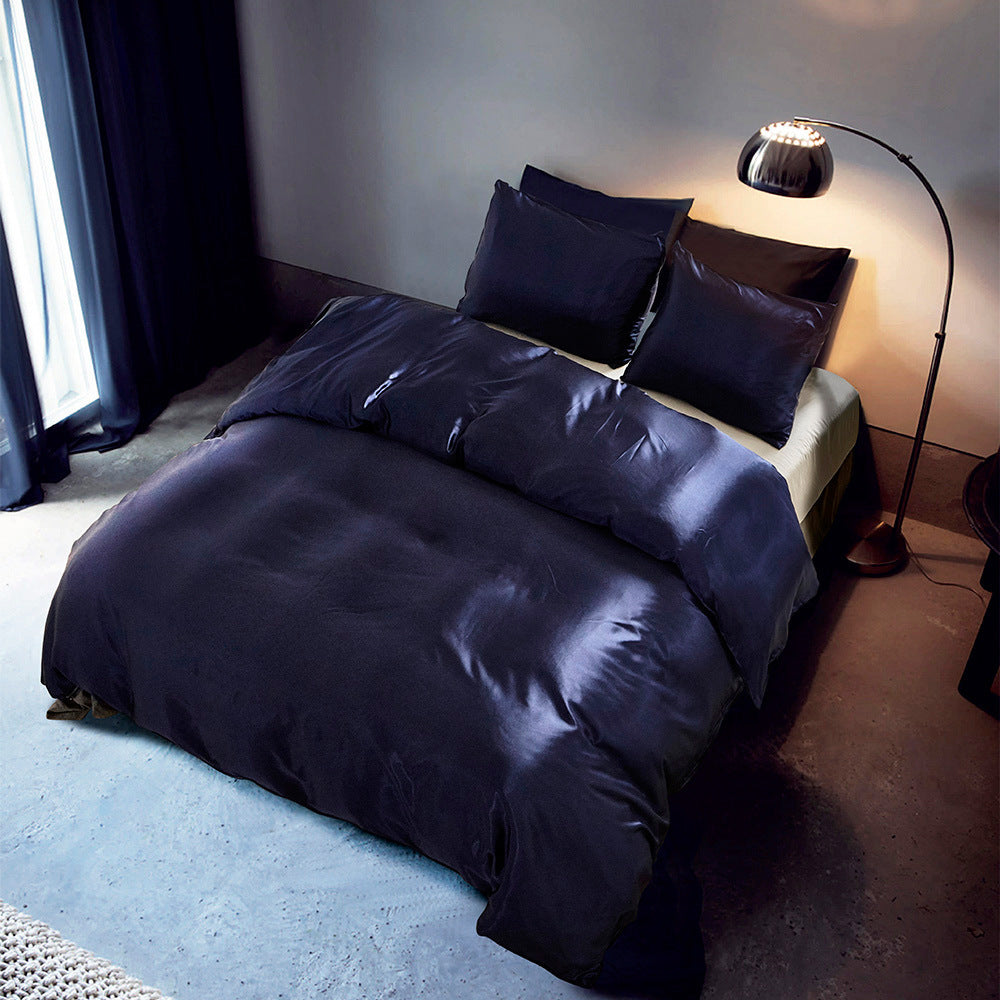 HKM-097875 Solid Color Luxury Satin 3-Piece Bedding Set – Soft & Breathable Polyester Duvet Cover with Pillowcase