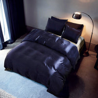 HKM-097875 Solid Color Luxury Satin 3-Piece Bedding Set – Soft & Breathable Polyester Duvet Cover with Pillowcase