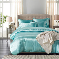 HKM-097875 Solid Color Luxury Satin 3-Piece Bedding Set – Soft & Breathable Polyester Duvet Cover with Pillowcase