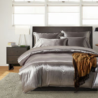 HKM-097875 Solid Color Luxury Satin 3-Piece Bedding Set – Soft & Breathable Polyester Duvet Cover with Pillowcase