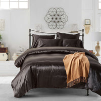 HKM-097875 Solid Color Luxury Satin 3-Piece Bedding Set – Soft & Breathable Polyester Duvet Cover with Pillowcase
