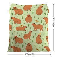 HKM-097939 Soft Flannel Multifunctional Blanket with Bird and Capybara Pattern for Home and Outdoors