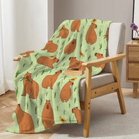 HKM-097939 Soft Flannel Multifunctional Blanket with Bird and Capybara Pattern for Home and Outdoors