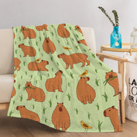 HKM-097939 Soft Flannel Multifunctional Blanket with Bird and Capybara Pattern for Home and Outdoors