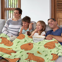 HKM-097939 Soft Flannel Multifunctional Blanket with Bird and Capybara Pattern for Home and Outdoors