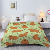 HKM-097939 Soft Flannel Multifunctional Blanket with Bird and Capybara Pattern for Home and Outdoors