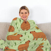 HKM-097939 Soft Flannel Multifunctional Blanket with Bird and Capybara Pattern for Home and Outdoors