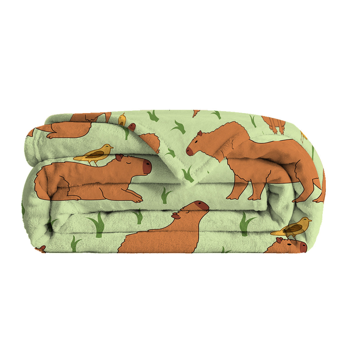 HKM-097939 Soft Flannel Multifunctional Blanket with Bird and Capybara Pattern for Home and Outdoors