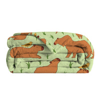 HKM-097939 Soft Flannel Multifunctional Blanket with Bird and Capybara Pattern for Home and Outdoors