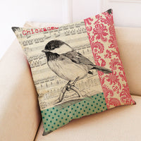HKM-098067 Retro Bird Cotton Linen Pillowcase for Car and Sofa
