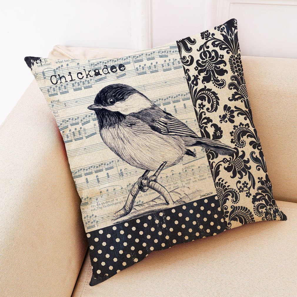 HKM-098067 Retro Bird Cotton Linen Pillowcase for Car and Sofa