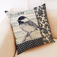 HKM-098067 Retro Bird Cotton Linen Pillowcase for Car and Sofa