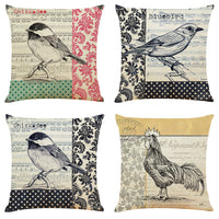HKM-098067 Retro Bird Cotton Linen Pillowcase for Car and Sofa