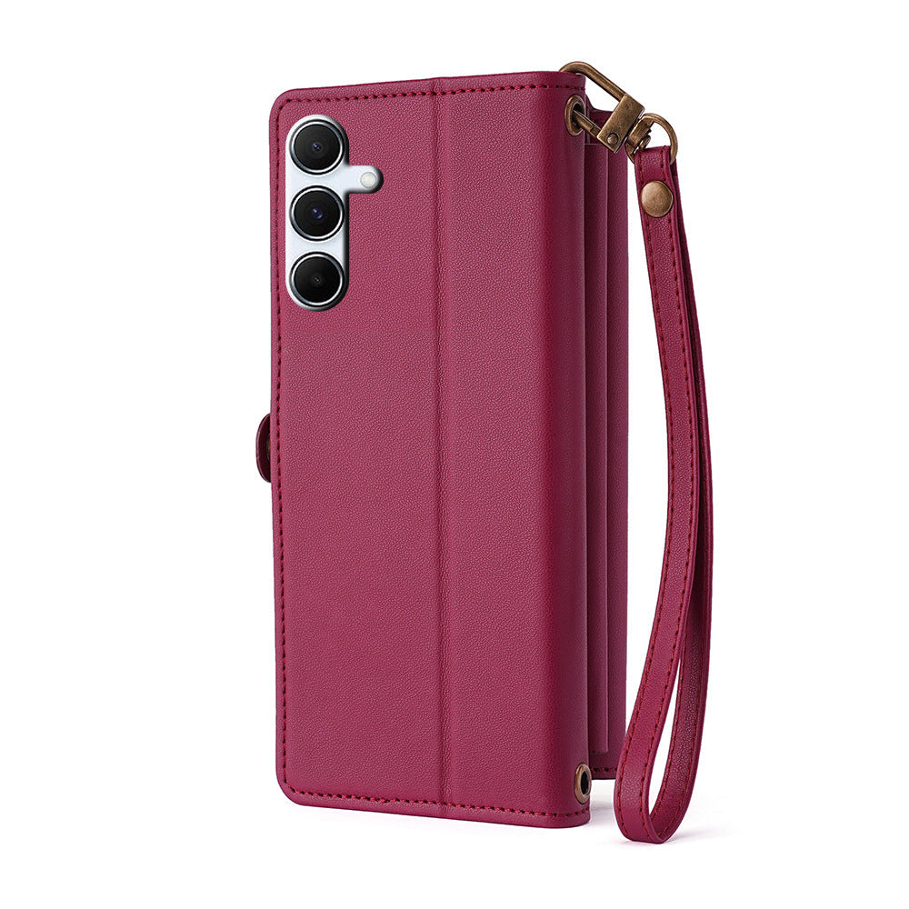 HKM-098195 Anti-Fall Crossbody Leather Case for Samsung with Bracket and Card Holder in Multiple Colors
