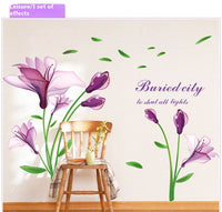 HKM-098195 Purple Flower Self-Adhesive Wall Sticker for Romantic Home Décor, Removable PVC Design