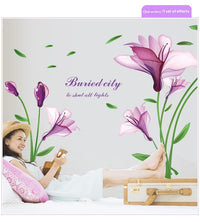 HKM-098195 Purple Flower Self-Adhesive Wall Sticker for Romantic Home Décor, Removable PVC Design