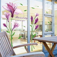HKM-098195 Purple Flower Self-Adhesive Wall Sticker for Romantic Home Décor, Removable PVC Design