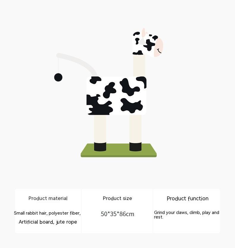HKM-098259 Cow Print Cat Climbing Frame - Sisal Scratching Post and Tree Shelf for Cats