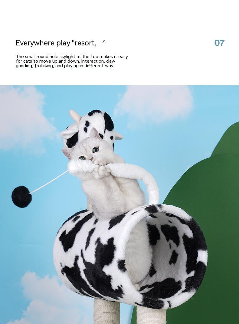 HKM-098259 Cow Print Cat Climbing Frame - Sisal Scratching Post and Tree Shelf for Cats