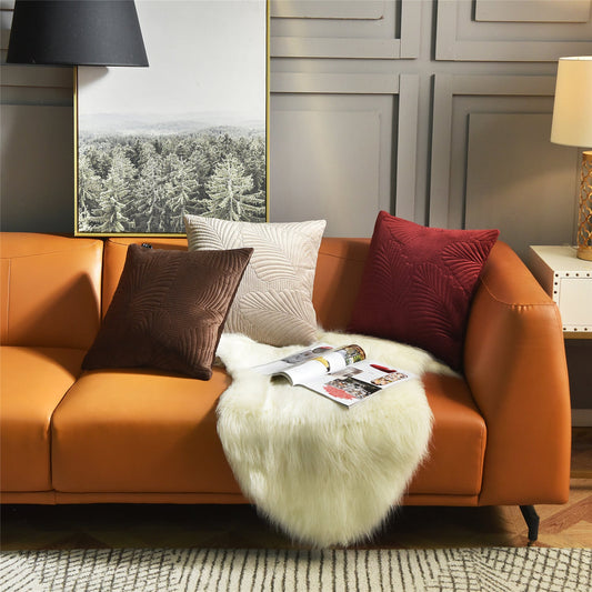 HKM-098323 Modern Leaf Pattern Pillow Cover - Wine Red, Beige, Brown - 45x45cm Cushion for Living Room, Bedroom, Study, Balcony