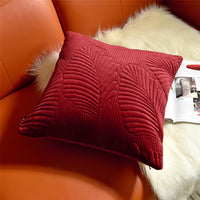 HKM-098323 Modern Leaf Pattern Pillow Cover - Wine Red, Beige, Brown - 45x45cm Cushion for Living Room, Bedroom, Study, Balcony