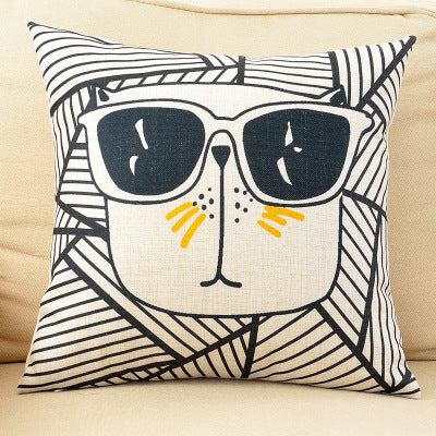 HKM-098387 Cartoon Cat Couch Pillow Cover, Cotton & Linen Material, Polyester Fiber Filler - Pillowcase Only