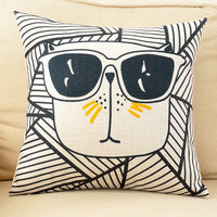 HKM-098387 Cartoon Cat Couch Pillow Cover, Cotton & Linen Material, Polyester Fiber Filler - Pillowcase Only