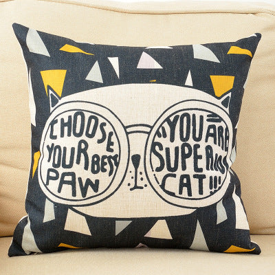 HKM-098387 Cartoon Cat Couch Pillow Cover, Cotton & Linen Material, Polyester Fiber Filler - Pillowcase Only