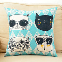 HKM-098387 Cartoon Cat Couch Pillow Cover, Cotton & Linen Material, Polyester Fiber Filler - Pillowcase Only