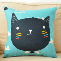 HKM-098387 Cartoon Cat Couch Pillow Cover, Cotton & Linen Material, Polyester Fiber Filler - Pillowcase Only