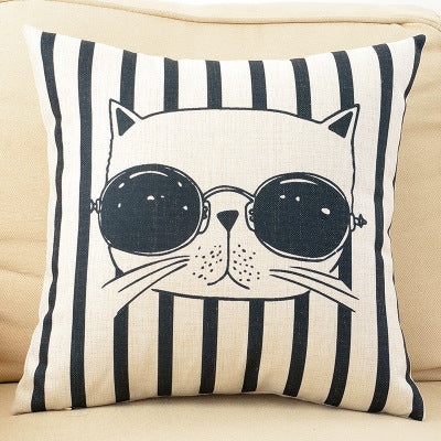 HKM-098387 Cartoon Cat Couch Pillow Cover, Cotton & Linen Material, Polyester Fiber Filler - Pillowcase Only