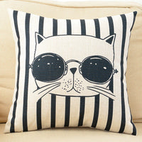 HKM-098387 Cartoon Cat Couch Pillow Cover, Cotton & Linen Material, Polyester Fiber Filler - Pillowcase Only