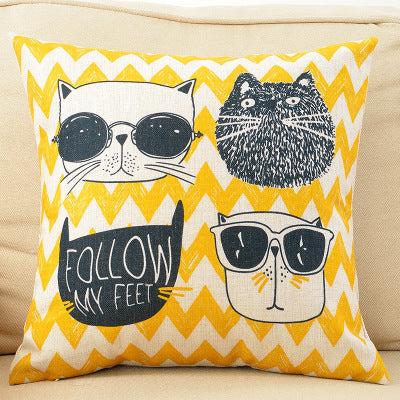 HKM-098387 Cartoon Cat Couch Pillow Cover, Cotton & Linen Material, Polyester Fiber Filler - Pillowcase Only