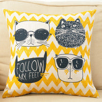 HKM-098387 Cartoon Cat Couch Pillow Cover, Cotton & Linen Material, Polyester Fiber Filler - Pillowcase Only