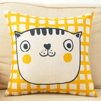 HKM-098387 Cartoon Cat Couch Pillow Cover, Cotton & Linen Material, Polyester Fiber Filler - Pillowcase Only