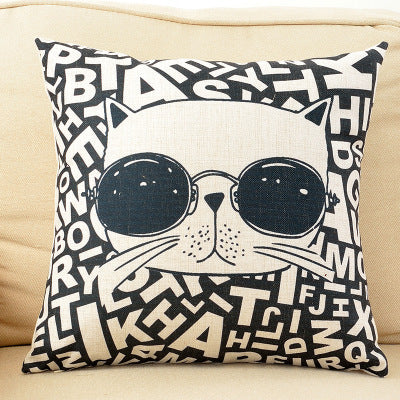 HKM-098387 Cartoon Cat Couch Pillow Cover, Cotton & Linen Material, Polyester Fiber Filler - Pillowcase Only