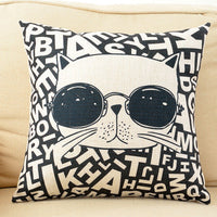 HKM-098387 Cartoon Cat Couch Pillow Cover, Cotton & Linen Material, Polyester Fiber Filler - Pillowcase Only