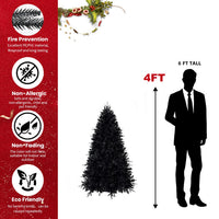 HKM-098387 Prelit Black Artificial Christmas Tree with White Lights, PE/PVC Branch Tips, Available in Multiple Heights