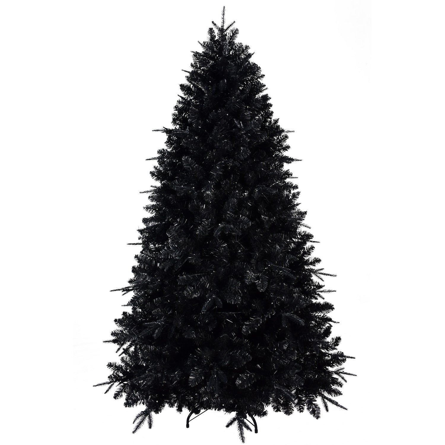 HKM-098387 Prelit Black Artificial Christmas Tree with White Lights, PE/PVC Branch Tips, Available in Multiple Heights
