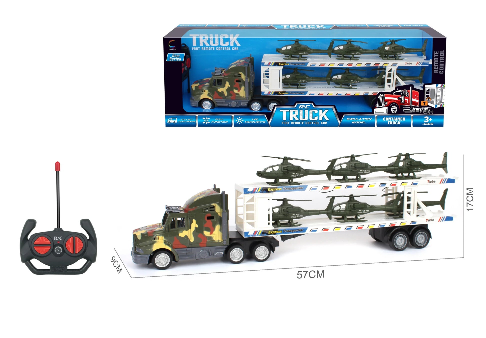 HKM-098515 Double Decker Military Remote Control Transport Vehicle with 6 Friction Cars for Kids
