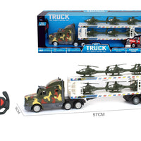 HKM-098515 Double Decker Military Remote Control Transport Vehicle with 6 Friction Cars for Kids