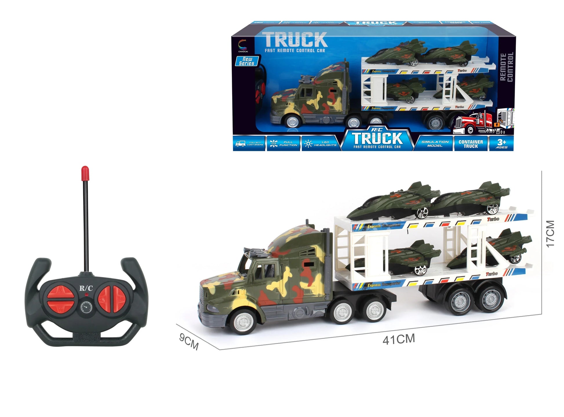 HKM-098515 Double Decker Military Remote Control Transport Vehicle with 6 Friction Cars for Kids