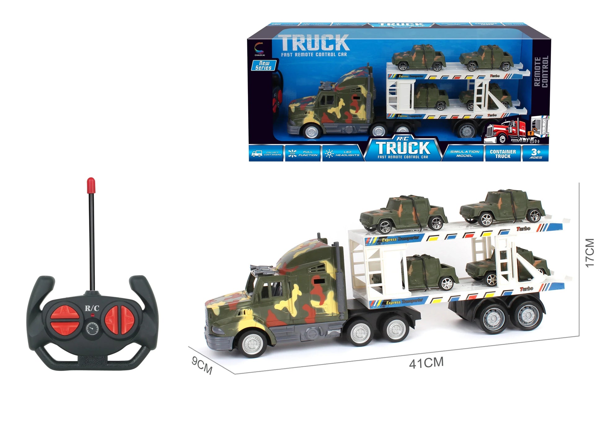HKM-098515 Double Decker Military Remote Control Transport Vehicle with 6 Friction Cars for Kids