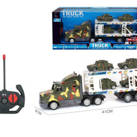 HKM-098515 Double Decker Military Remote Control Transport Vehicle with 6 Friction Cars for Kids