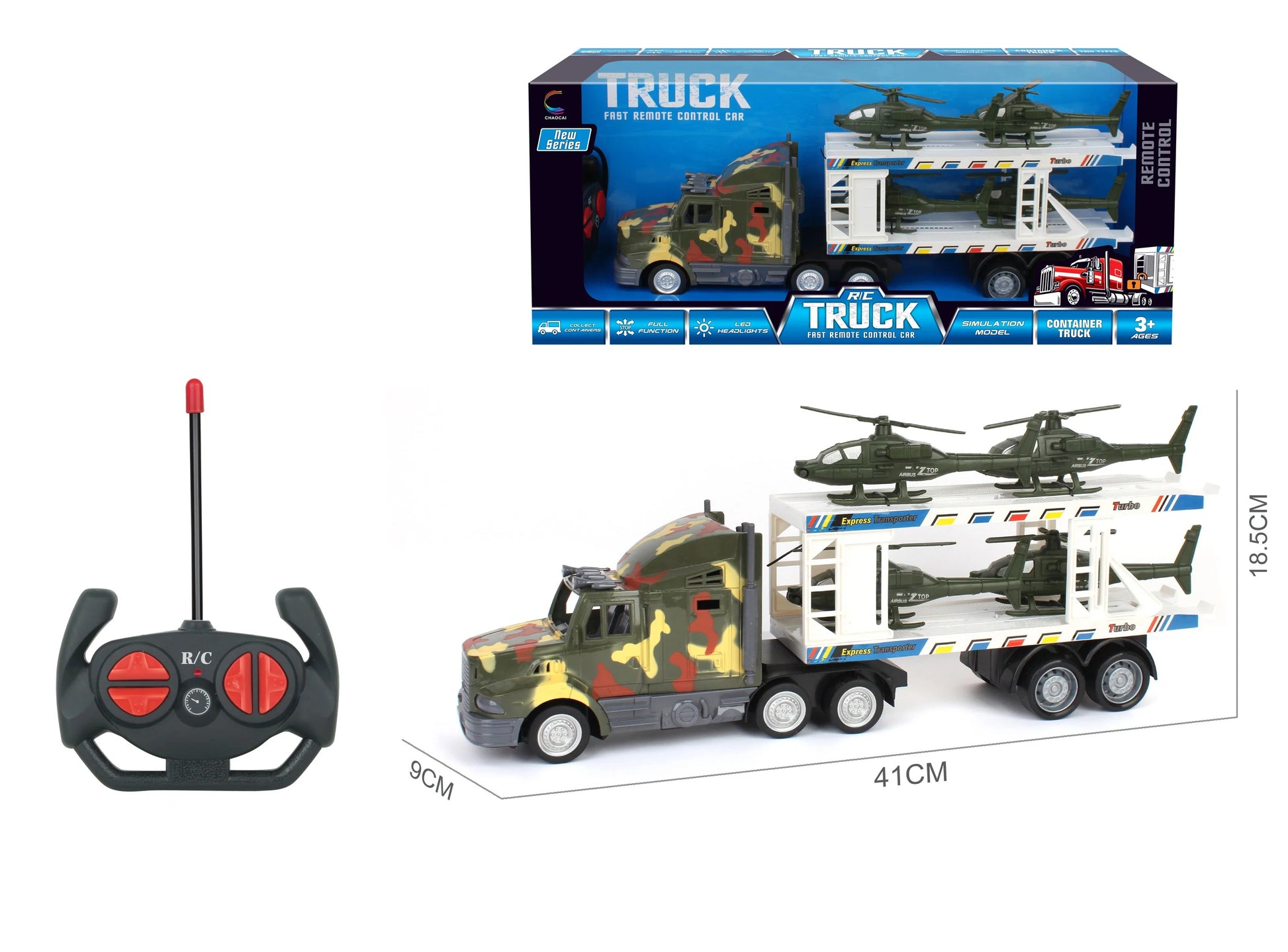 HKM-098515 Double Decker Military Remote Control Transport Vehicle with 6 Friction Cars for Kids