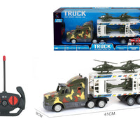 HKM-098515 Double Decker Military Remote Control Transport Vehicle with 6 Friction Cars for Kids